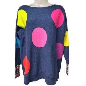 Zaket & Plover Summer Spot Sweater Size Small Blue Bright Polka Dots & Stripes